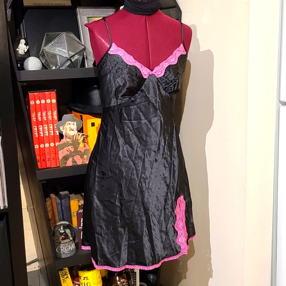 90's Vintage Black & Pink Slip Gown
